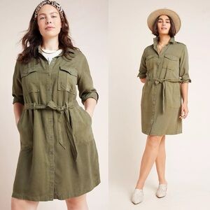 Cloth & Stone Anthropologie Olive Green Utility Shirt Jacket Dress Military XL